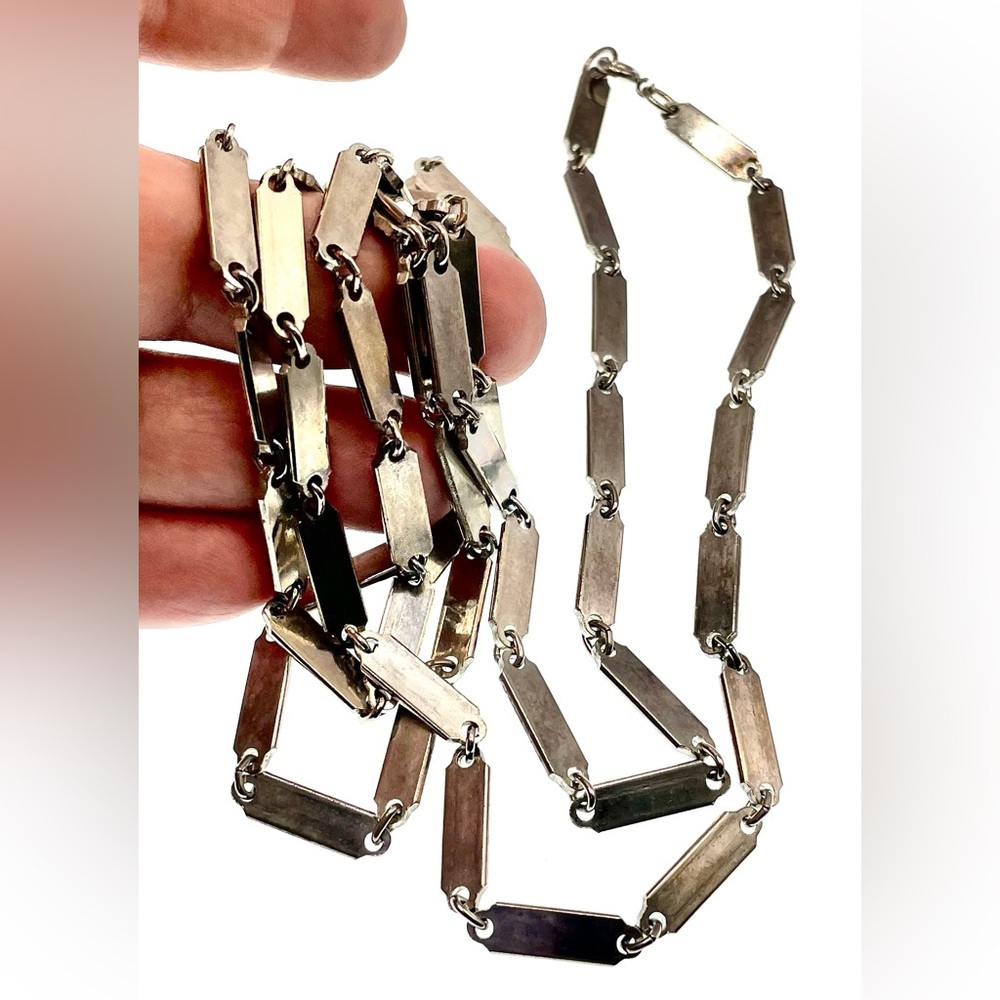 Vintage Silver Tone Extra Long Linked Necklace Stacking Layering 52”